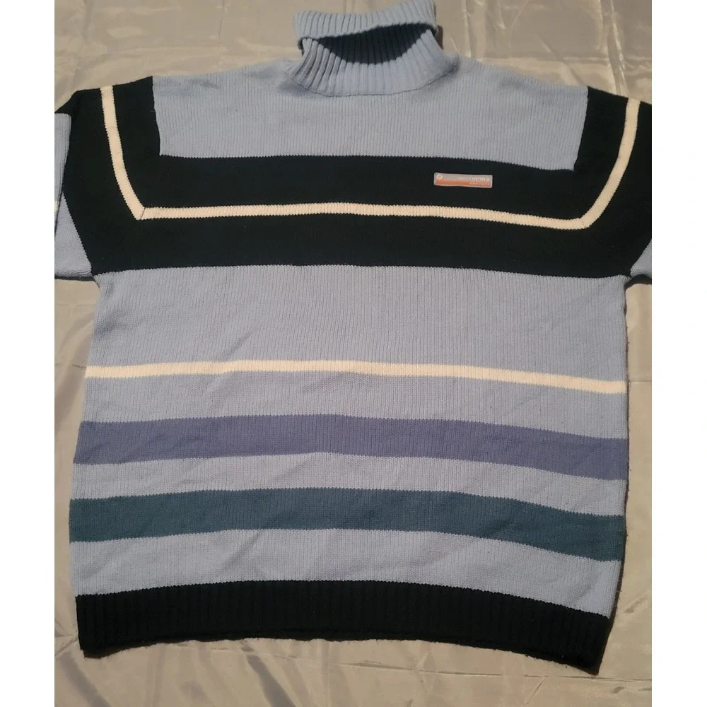 VTG Y2K Southpole Men's XL Blue Striped Long Sleeve Mock Turtle Neck Sweater EUC